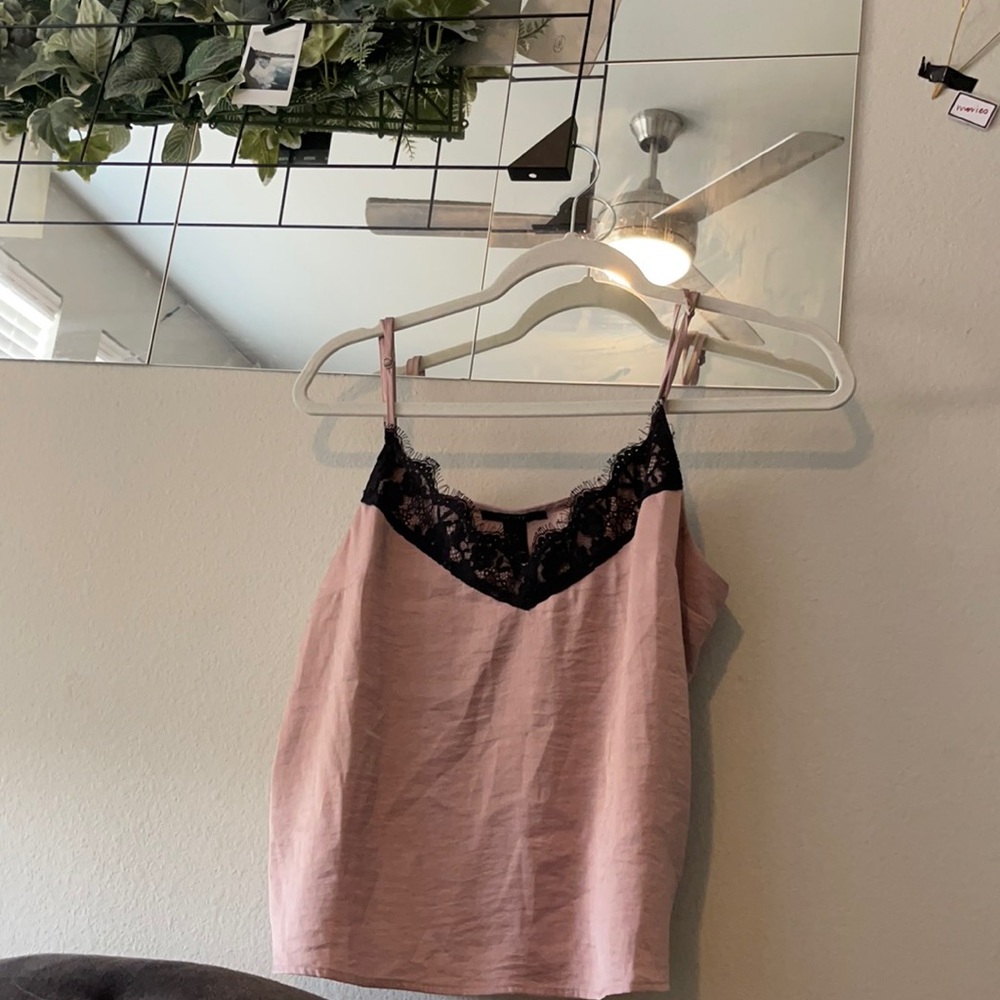 BABY PINK W BLACK LACE TRIM